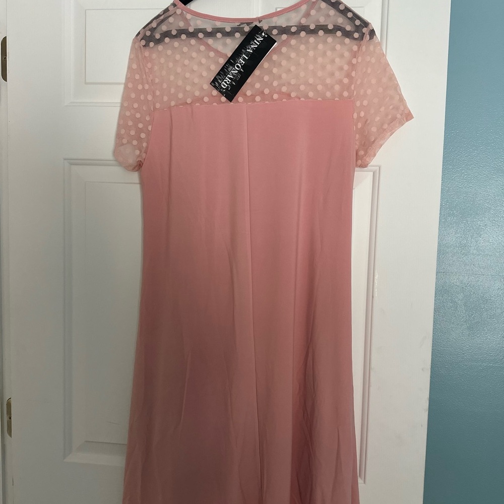 Nina Leonard Pink Midi Dress. Great for cocktail parties or weddings.